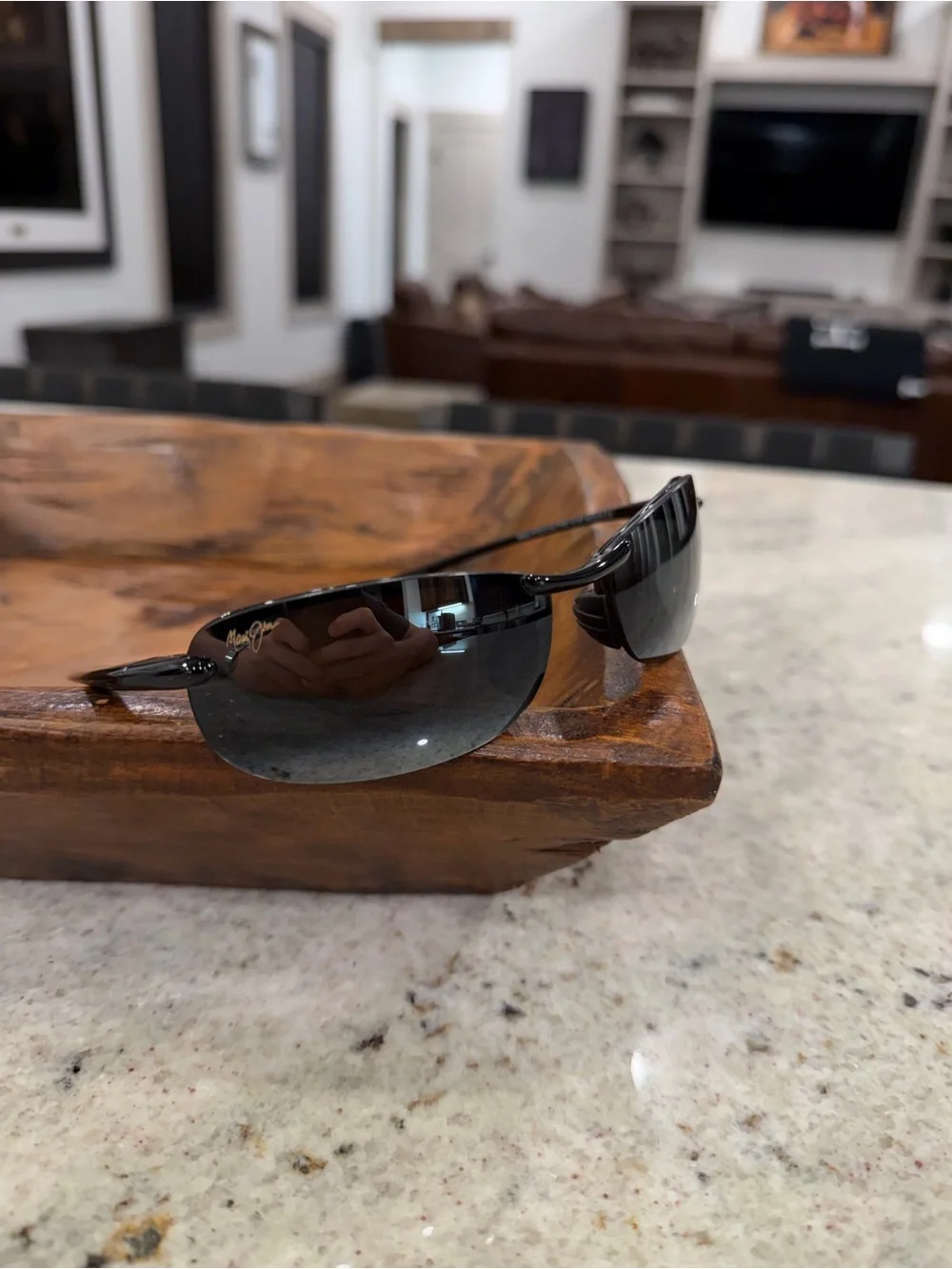 MAUI JIM MAKAHA Men's Black Polarized Rimless Sunglasses - GLOSS BLACK - NEUTRAL